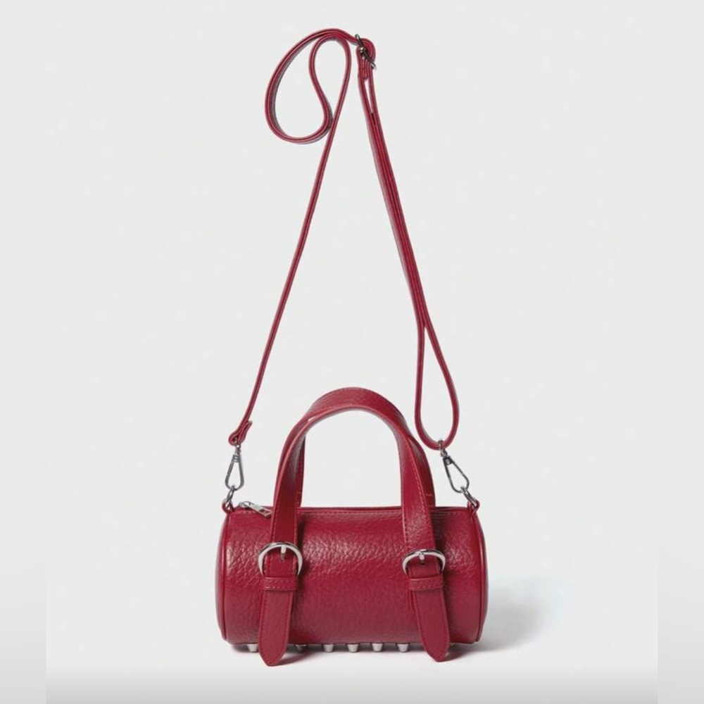 Red Vegan Leather Bag W Stud detailing & crossbody strap! NWOT, beautiful bag!